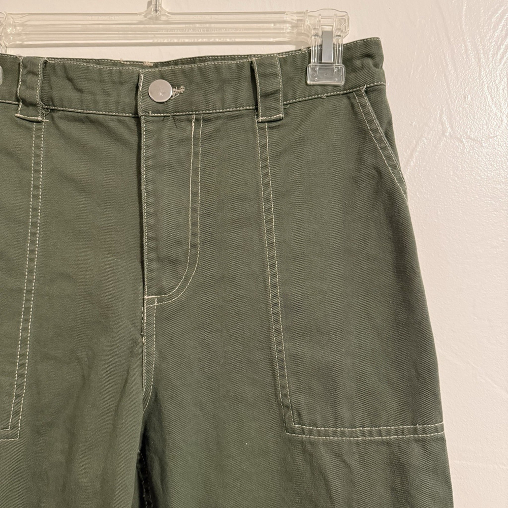 Y2K Full Tilt Women’s Wide Leg Cargo Pants Army Green Size Small 100% Cotton - Picture 2 of 8